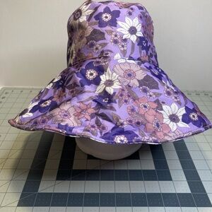 Marc & Mel Purple Floral Bucket Wide Brim Adult Hat Wire Edge Boho Hippie